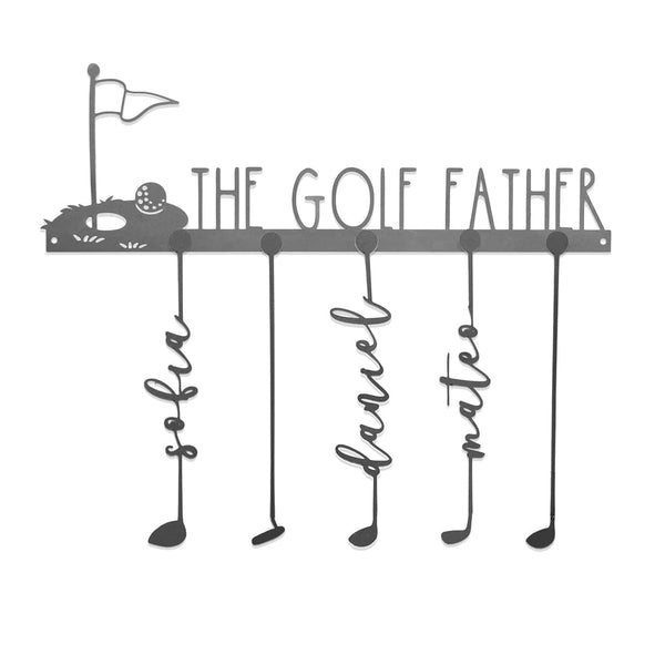 golf club signs with names on hanger