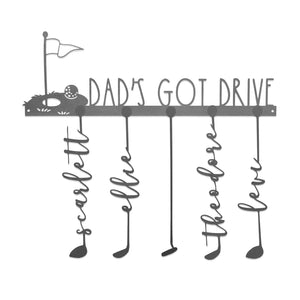 golf club signs with names on hanger
