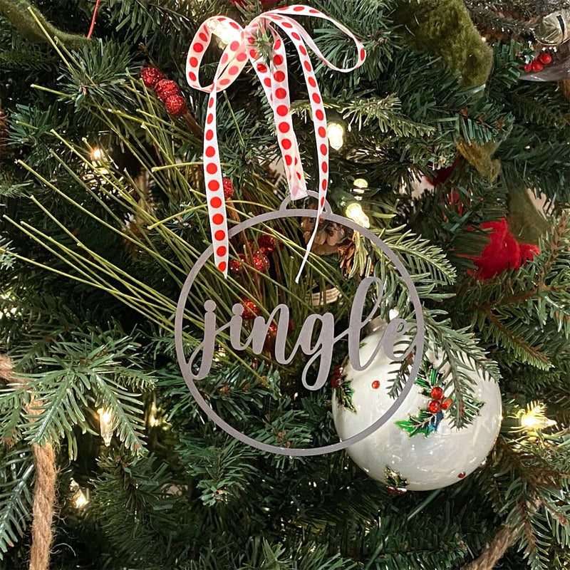 jingle ornament on christmas tree