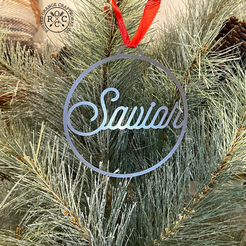 savior ornament on christmas tree