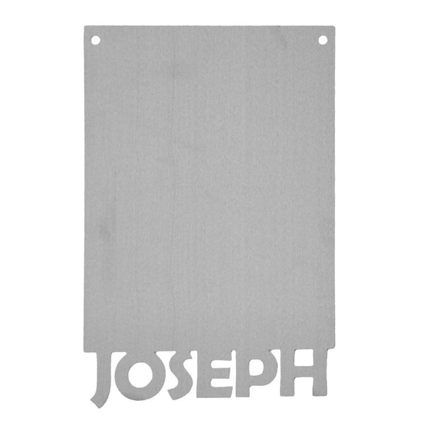 Rectangle magnetic board with name etched at the bottom, shown against white background.