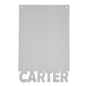Rectangle magnetic board with name etched at the bottom, shown against white background.