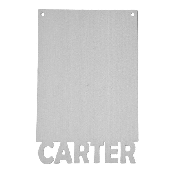 Rectangle magnetic board with name etched at the bottom, shown against white background.