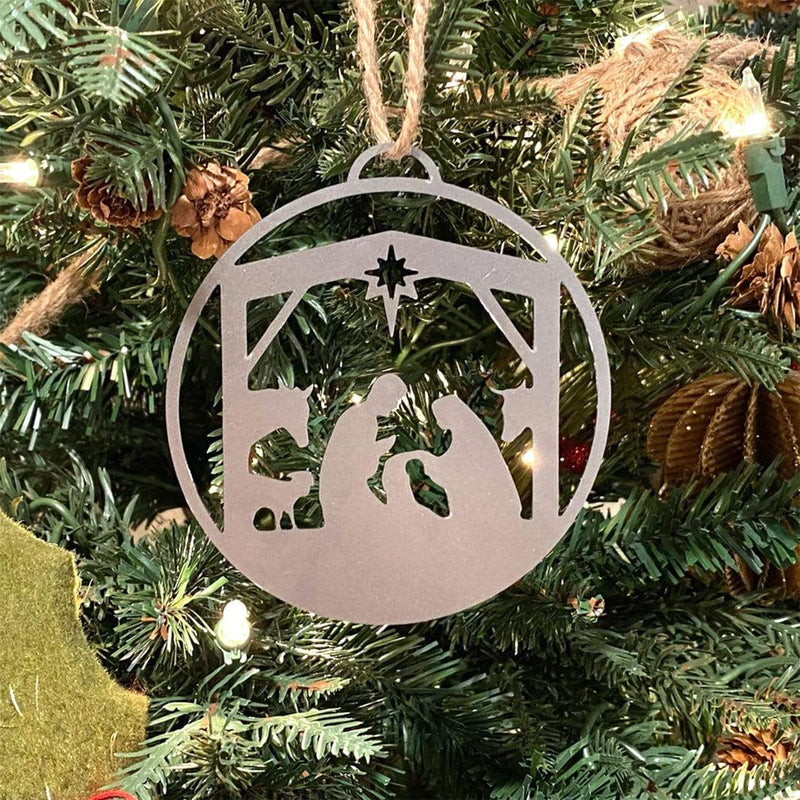 nativity ornament on christmas tree