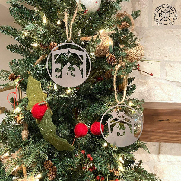 nativity ornaments on christmas tree