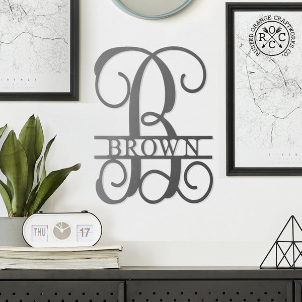 Rusted Orange Craftworks Co. Name Plates 16" Fancy Letter Monogram - Custom Metal Family Sign House Name Plates