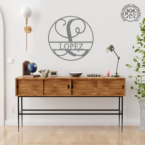 Rusted Orange Craftworks Co. Name Plates 20" Metal Circle Monogram with Name - Monogram Last Name Signs for Home