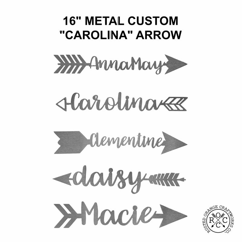 Rusted Orange Craftworks Co. Name Plates Carolina Arrow - 5 Styles - Metal Arrow Wall Art Decor for Home