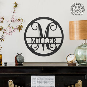 Rusted Orange Craftworks Co. Name Plates Thick Border Circle Monogram - Personalized Name Signs for Home Decor