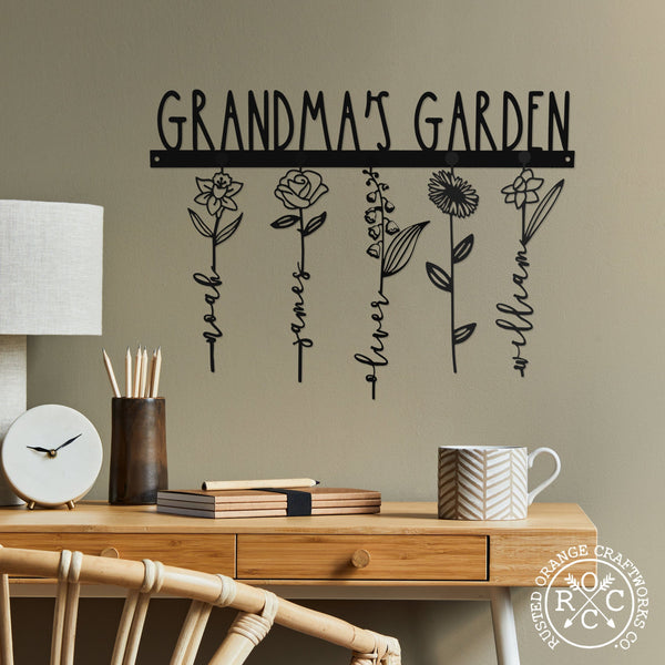 Rusted Orange Craftworks Co. Our Family Garden - Personalized Birth Month Flowers Family Name Sign Mother's Day Gift