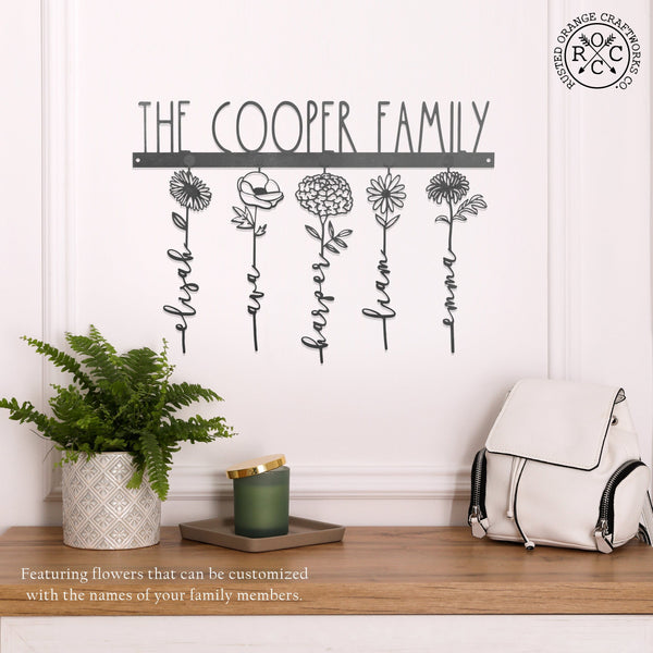 Rusted Orange Craftworks Co. Our Family Garden - Personalized Birth Month Flowers Family Name Sign Mother's Day Gift
