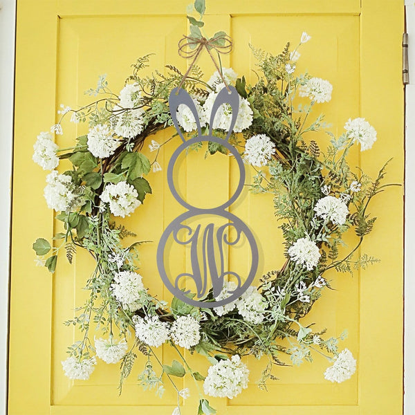 peter cottontail monogram on front door wreath