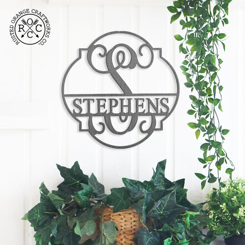 Rusted Orange Craftworks Co. Posters, Prints, & Visual Artwork Emblem Monogram - 2 Sizes - Personalized Metal Family Name Sign Home Decor