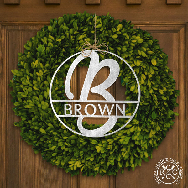 Rusted Orange Craftworks Co. Posters, Prints, & Visual Artwork 12 inch Fullerton Circle Monogram - 2 Sizes - Metal Personalized Last Name with Monogram Sign