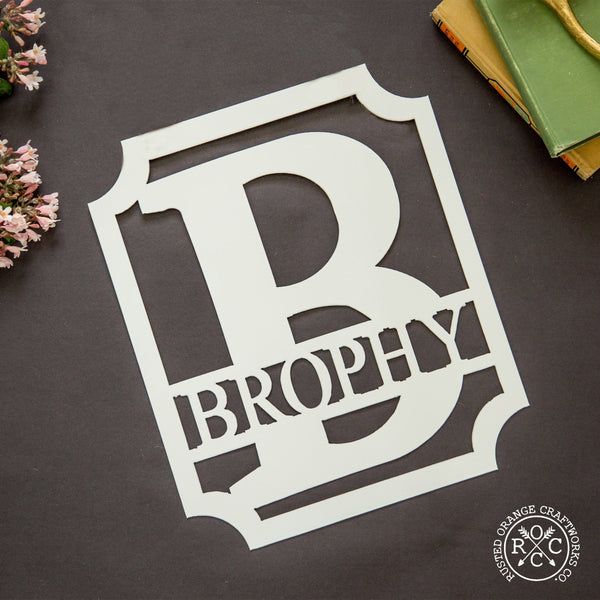 Rusted Orange Craftworks Co. Posters, Prints, & Visual Artwork Covington Monogram - Personalized Metal Family Last Name Sign for Home Decor