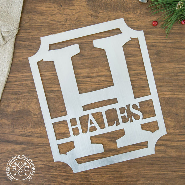 Rusted Orange Craftworks Co. Posters, Prints, & Visual Artwork Covington Monogram - Personalized Metal Family Last Name Sign for Home Decor