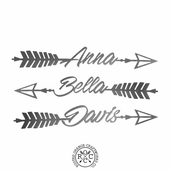 Rusted Orange Craftworks Co. Posters, Prints, & Visual Artwork Cursive Arrow - Personalized Metal Name Sign for Wall Decor