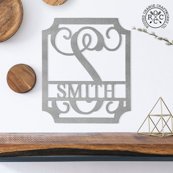 Rusted Orange Craftworks Co. Posters, Prints, & Visual Artwork Embellished Monogram 12" - Personalized Metal Family Name Sign Home Decor