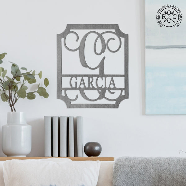 Rusted Orange Craftworks Co. Posters, Prints, & Visual Artwork Embellished Monogram 12" - Personalized Metal Family Name Sign Home Decor