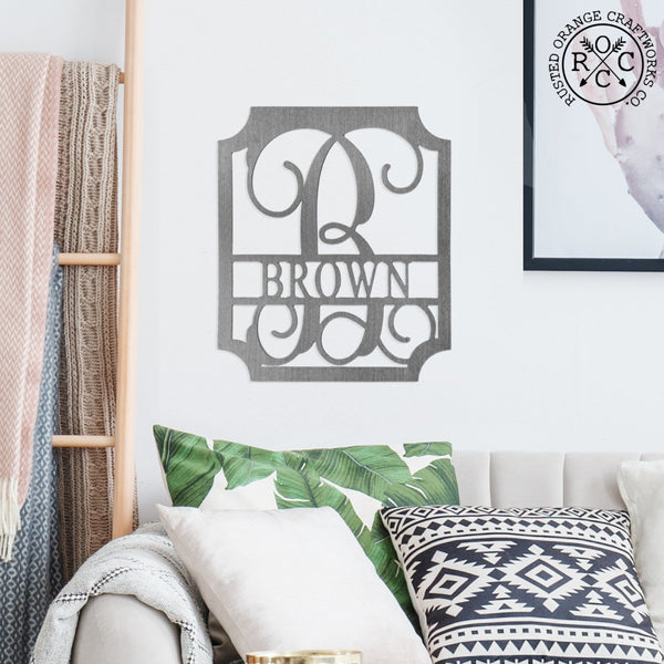 Rusted Orange Craftworks Co. Posters, Prints, & Visual Artwork Embellished Monogram 16" - Personalized Metal Family Name Sign Home Decor