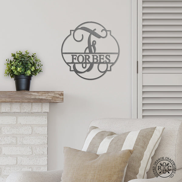 Rusted Orange Craftworks Co. Posters, Prints, & Visual Artwork Emblem Monogram - 2 Sizes - Personalized Metal Family Name Sign Home Decor