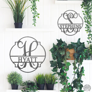 Rusted Orange Craftworks Co. Posters, Prints, & Visual Artwork Emblem Monogram - 2 Sizes - Personalized Metal Family Name Sign Home Decor