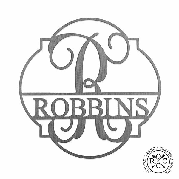 Rusted Orange Craftworks Co. Posters, Prints, & Visual Artwork Emblem Monogram - 2 Sizes - Personalized Metal Family Name Sign Home Decor