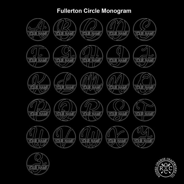 Rusted Orange Craftworks Co. Posters, Prints, & Visual Artwork Fullerton Circle Monogram - 2 Sizes - Metal Personalized Last Name with Monogram Sign