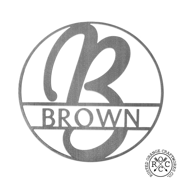 Rusted Orange Craftworks Co. Posters, Prints, & Visual Artwork Fullerton Circle Monogram - 2 Sizes - Metal Personalized Last Name with Monogram Sign
