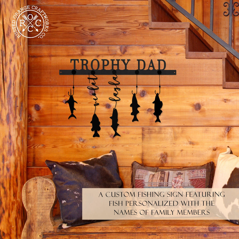 Hooked on Grandpa Papa Dad Father's Day Birthday Plaque Sign Personalized  Customized Fishing Trip Gift for Him 1-5 Lures up to 15 Names 