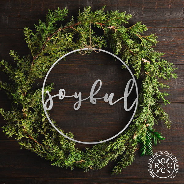 Rusted Orange Craftworks Co. Seasonal & Holiday Decorations 11.5 inch / Joyful Minimalist Christmas Greetings - Round Metal Holiday Sign for Front Door