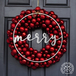 Rusted Orange Craftworks Co. Seasonal & Holiday Decorations 11.5 inch / Merry Minimalist Christmas Greetings - Round Metal Holiday Sign for Front Door