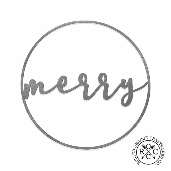 Rusted Orange Craftworks Co. Seasonal & Holiday Decorations Minimalist Christmas Greetings - Round Metal Holiday Sign for Front Door
