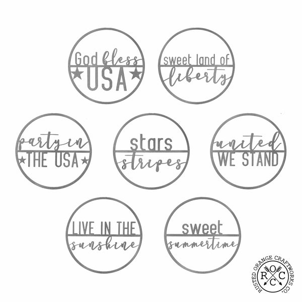 Rusted Orange Craftworks Co. Seasonal & Holiday Decorations Minimalist Summer Greetings - Patriotic or Summer Metal Sign for Front Door Wreath