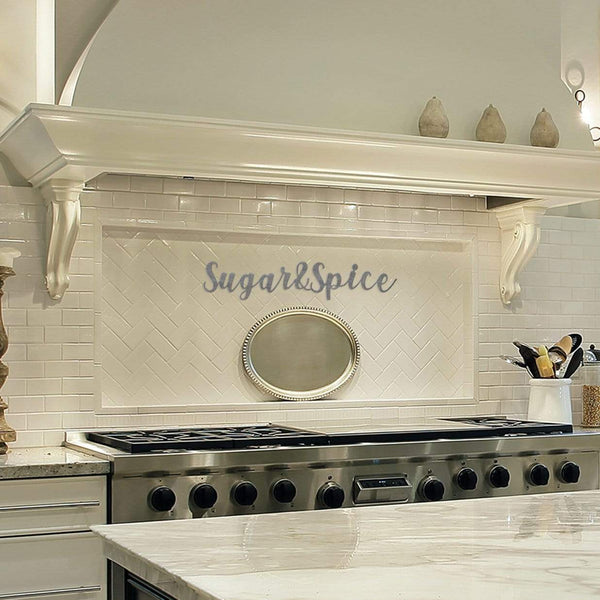 sugar and spice sign on wall in kitchen