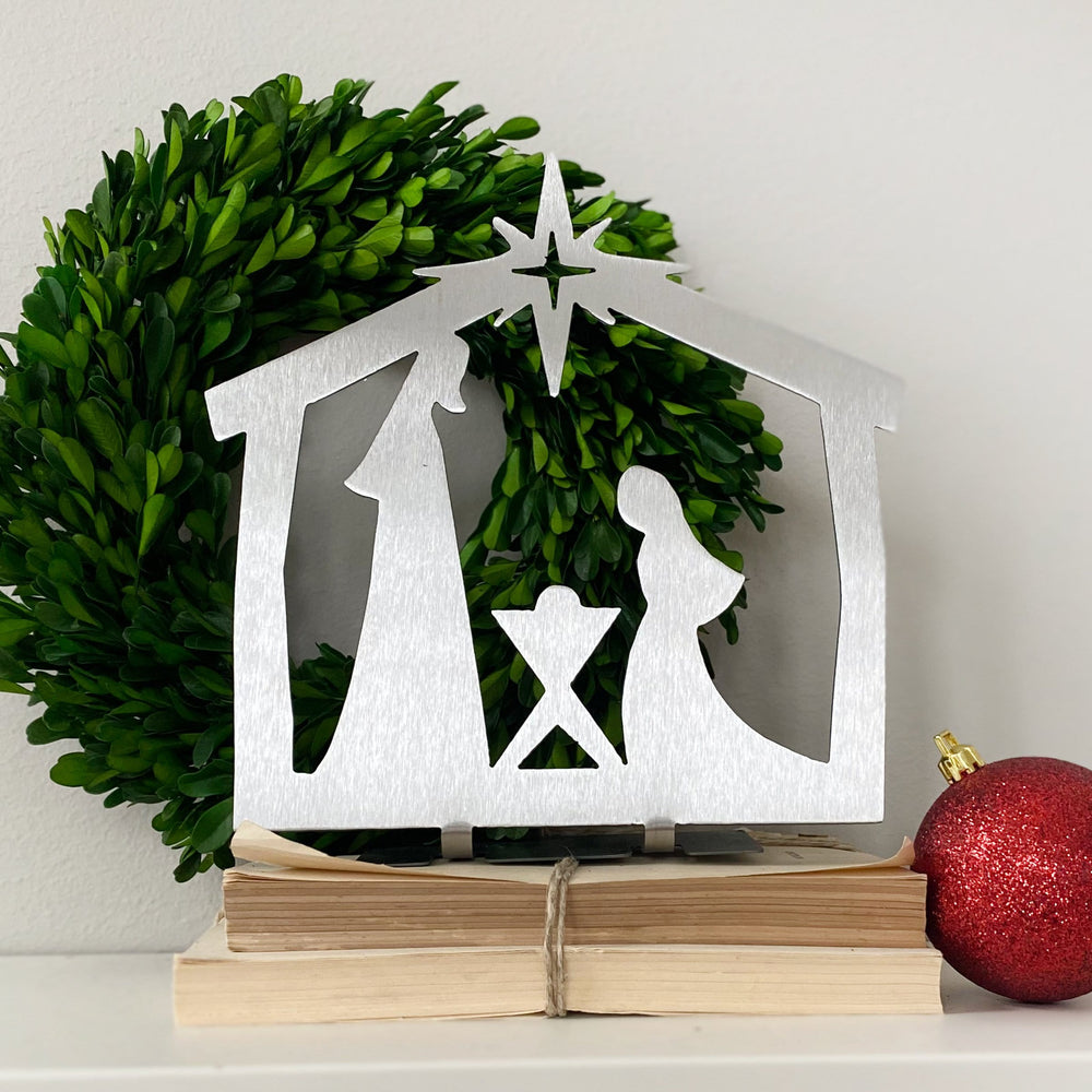 nativity scene on mantle