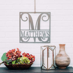 monogram sign on wall in kitchen