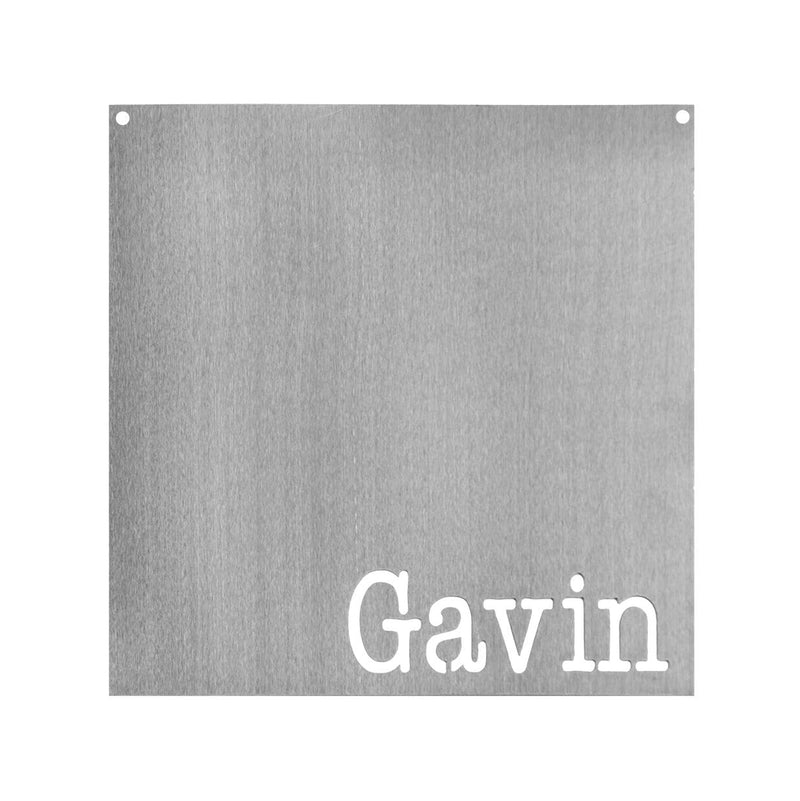 Square metal magnet board with the name Gavin etched at the bottom.