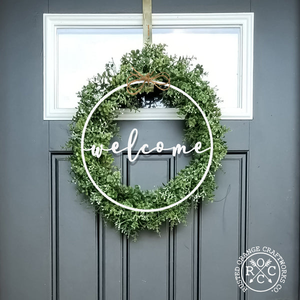 Rusted Orange Craftworks Co. Wreaths & Garlands 11.5 inch / Script / White Powder Coat Special Offer Welcome Circle Greeting - Welcome Home Outdoor Sign for Front Door