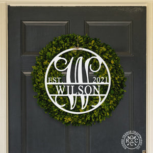Rusted Orange Craftworks Co. Wreaths & Garlands 15" Established Circle Name and Date Monogram - Custom Wreath Hanger Wall Decor