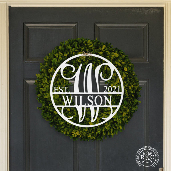 Rusted Orange Craftworks Co. Wreaths & Garlands 15" Established Circle Name and Date Monogram - Custom Wreath Hanger Wall Decor