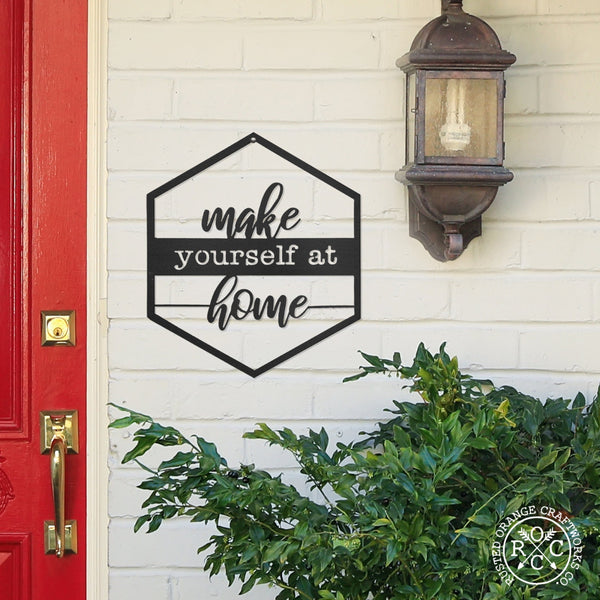 Rusted Orange Craftworks Co. Wreaths & Garlands Make yourself at home Hexagon Door Greetings - Welcome to Our Home Modern Rustic Word Art
